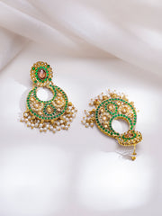 Rubans Kundan pearl emerald necklace set view 5