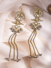 Rubans gold plated Kundan pearl long tassel earrings view 5