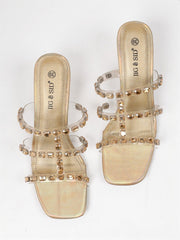 Jig & Sid Gold Embellished Strappy Kitten Heel Sandals view 2