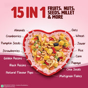 Saffola Muesli Fruit & Nut Berry Crunch with Flavour Pops, 700 gm | 15 in 1 Fruit and Nuts, Seeds, Millet & more | Cereals for breakfast rich in wholegrain, protein, fibre