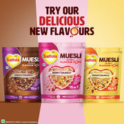 Saffola Muesli Fruit & Nut Berry Crunch with Flavour Pops, 700 gm | 15 in 1 Fruit and Nuts, Seeds, Millet & more | Cereals for breakfast rich in wholegrain, protein, fibre