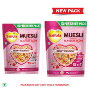 Saffola Muesli Fruit & Nut Berry Crunch with Flavour Pops, 700 gm | 15 in 1 Fruit and Nuts, Seeds, Millet & more | Cereals for breakfast rich in wholegrain, protein, fibre