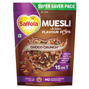 Saffola Muesli Choco Crunch with Flavour Pops, 185 gm | 15 in 1 Fruit and Nuts, Seeds, Millet & more | Cereals for breakfast rich in wholegrain, protein, fibre
