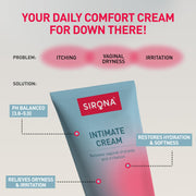Sirona Intimate Cream for Women – 50g (Pack of 1) | Reduces Dryness, Itching & Irritation Relief | Maintains pH Balance (3.8-5.0) | with Hyaluronic Acid, Tasmanian Berry & Flaxseed Oil
