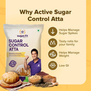 Sugar.fit Multigrain Atta 1 KG | Low GI | Sugar Control | 8-in-1 multigrain flour, sharbati wheat, ragi, millets, soybean, fenugreek & more, diabetic-friendly, 20% lower GI , high protein & fiber, healthy weight (Pack of 1)