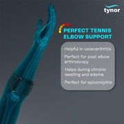 TYNOR Tennis Elbow Support, with Adjustable Compression for Pain Relief & Elbow Stability | for Sports, Gym, Running, Training & Injury Recovery for Men & Women | Pack of 1 (Black, Medium)