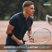 TYNOR Tennis Elbow Support, with Adjustable Compression for Pain Relief & Elbow Stability | for Sports, Gym, Running, Training & Injury Recovery for Men & Women | Pack of 1 (Black, Medium)