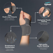 TYNOR Wrist Brace with Thumb, Support for Pain Relief & Stabilization | Lightweight & Breathable Wrist Support for Arthritis, Sprains, Tendonitis, Carpal Tunnel | Universal Fit (Grey, 1 Unit)