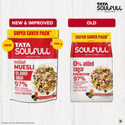 Tata Soulfull 0% Added Sugar Millet Muesli, 700 g, High Protein, Rich in Fibre, 97% Wholegrains, Fruit, Nut & Seeds, Contains Ragi Flakes, Contains Almonds, Flax Seeds, Chia Seeds, Pumpkin Seeds