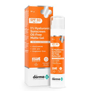 The Derma Co 1% Hyaluronic Sunscreen Oil-Free Matte Gel SPF 50 PA++++ | For Oily, Acne-Prone Skin | Lightweight Texture |Photostable | Water & Sweat Resistant | For Men & Women | 50 g