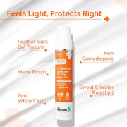 The Derma Co 1% Hyaluronic Sunscreen Oil-Free Matte Gel SPF 50 PA++++ | For Oily, Acne-Prone Skin | Lightweight Texture |Photostable | Water & Sweat Resistant | For Men & Women | 50 g