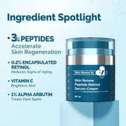 The Derma Co x Dr.V Skin Renew Peptide Retinol Serum-Cream with Peptide & Retinol - 30 ml | 1% vv | Boosts Collagen | Brightens, Renews Skin to Give a Youthful Glow | Reduces Blemishes & Dark Spots