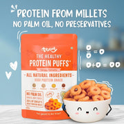 Troovy Healthy High Protein Puffs | Tangy Tomato Flavour | No Palm Oil, Cholesterol or Trans Fats, No Junk & Chemicals | Made with Multiple Millets, Grains and Dal (80g (Pack of 3))
