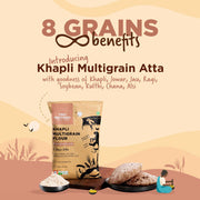 Two Brothers Organic Farms Khapli Multigrain Atta (1kg)| 8 Super Grains Flour Mix, Diabetic Friendly |High Fibre & High Protein | Low GI Atta | Khapli, Jowar, Jau, Ragi, Soybean, Kulthi, Chana, Alsi
