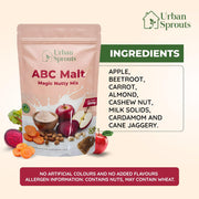 URBAN SPROUTS ABC Malt Health Drink Mix | Apple Beetroot Carrot Nutty Malt with Almond & Cashew | Nutritious Milk Mix | No Added Sugar | Easy to Prepare Daily Health Drink | 200 Grams