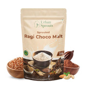 URBAN SPROUTS Sprouted Ragi Choco Malt Health Drink Mix | Sprouted Ragi with Cocoa, Almond & Cashew | Calcium & Fiber Rich Nutrition Drink | No Preservatives | Nutritious Milk Mix | 200 Grams