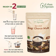 URBAN SPROUTS Sprouted Ragi Choco Malt Health Drink Mix | Sprouted Ragi with Cocoa, Almond & Cashew | Calcium & Fiber Rich Nutrition Drink | No Preservatives | Nutritious Milk Mix | 200 Grams