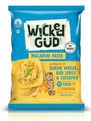 WickedGud 2X Fiber Macaroni Pasta | No Maida | Durum Wheat Semolina | Brown Rice | Red Lentils | Healthy Diet Pasta - 400gm