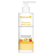 WishCare Sunscreen Body Lotion with SPF 50 PA+++ | Body Sunscreen With Broad Spectrum UVA & UVB Protection, No White Cast | With Carrot Seed & Raspberry | For All Skin Types | For Women & Men | 200ml