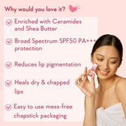 WishCare Tinted Lip Balm with SPF 50 PA+++ - Brightening Lip Balm for Dark Lips