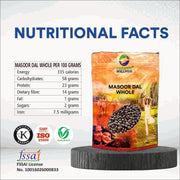 Organic Wellness Masoor Dal Whole 450g | Organic Unpolished Brown Lentils (Sabut Masoor)