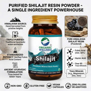 Organic Wellness Pure Himalayan Shilajit 60 Capsules | 625mg Purified Mineral Resin Powder | Energy,