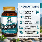 Organic Wellness Pure Himalayan Shilajit 60 Capsules | 625mg Purified Mineral Resin Powder | Energy,