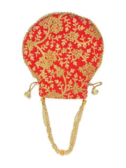 Maate Red Floral Embroidered Potli Handheld Bag view 4