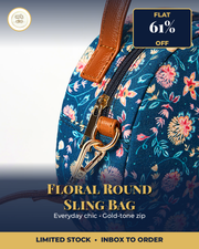 Teal by Chumbak blue floral round canvas sling bag view 2