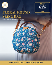 Teal by Chumbak blue floral round canvas sling bag view 1