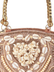 Odette Peach Shell Embroidered Bridal Clutch with Sling Strap view 5