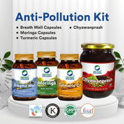 Organic Wellness Immunity & Respiratory Care Combo – Breath Well, Moringa & Turmeric Capsules (90 Veg Capsules Each) with Chyawanprash 350g | Herbal Ayurvedic Supplement for Lung Health, Immunity & Overall Wellness