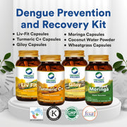 Organic Wellness Dengue Prevention & Recovery Kit  – Liv Fit, Moringa, Turmeric C+ & Giloy Capsules (90 Each) with Wheatgrass Capsules & Coconut Water Powder (200g) | Herbal Ayurvedic Supplement for Liver Health, Detox & Energy