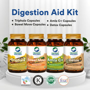 Organic Wellness Digestive Detox Combo – Triphala, Bowel Move, Amla C+ & Detox Capsules (90 Veg Capsules Each) | Herbal Ayurvedic Supplement for Gut Health, Digestion & Natural Cleanse | Pack of 4