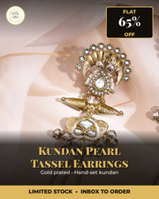 Rubans gold plated Kundan pearl long tassel earrings view 2