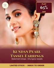 Rubans gold plated Kundan pearl long tassel earrings view 1