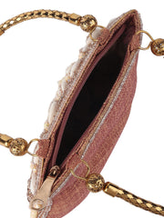 Odette Peach Shell Embroidered Bridal Clutch with Sling Strap view 4