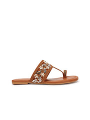 Anouk Tan Floral Embroidered One Toe Ethnic Flats view 5