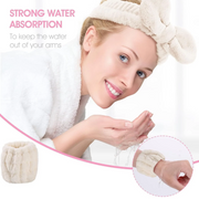 Spa Headband & Wrist Wash Band Set (3 pcs) | Soft Microfiber Bow Headband + 2 Wristbands for Face Wa