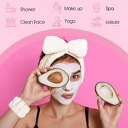 Spa Headband & Wrist Wash Band Set (3 pcs) | Soft Microfiber Bow Headband + 2 Wristbands for Face Wa