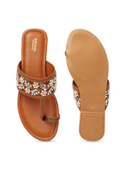 Anouk Tan Floral Embroidered One Toe Ethnic Flats view 6