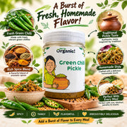 Oh So Organic Green Chilli Pickle 200g | Homemade Style Achar | Traditional Recipe, Natural Ingredie