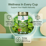 Organic Wellness Tulsi Green Tea Classic 100g Tin | Loose Leaf Tulsi & Green Tea | Antioxidant-Rich,