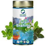 Organic Wellness Tulsi Brahmi 100g Tin | Loose Leaf Tulsi & Brahmi Herbal Tea | Caffeine Free, Calm 