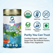 Organic Wellness Tulsi Brahmi 100g Tin | Loose Leaf Tulsi & Brahmi Herbal Tea | Caffeine Free, Calm 