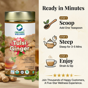 Organic Wellness Tulsi Ginger 100g Tin | Loose Leaf Tulsi & Ginger Herbal Tea | Caffeine Free, Sooth