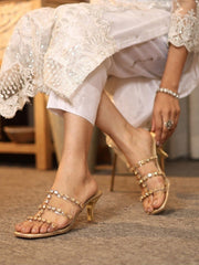 Jig & Sid Gold Embellished Strappy Kitten Heel Sandals view 6
