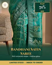 Libas green Bandhani satin silk saree with zari and stone work view 2