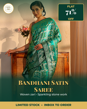 Libas green Bandhani satin silk saree with zari and stone work view 1