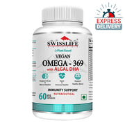 SwissLife Forever Vegan Omega 3 6 9 with Algal DHA | 60 Veg Capsules | Plant-Based Support for Brain - Express Delivery